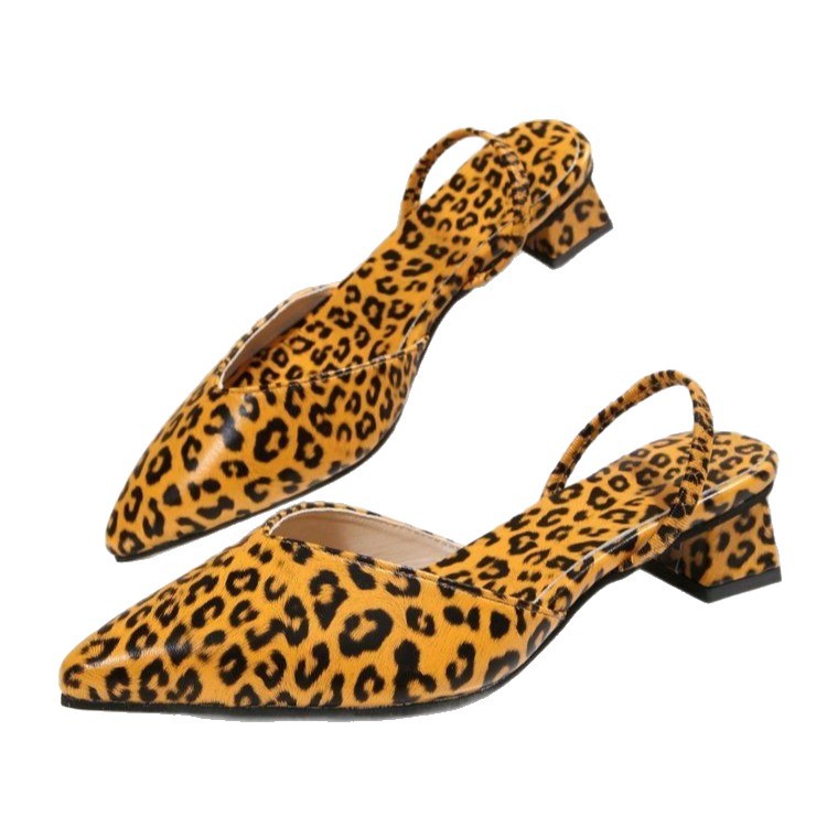 Suede leopard print pointed-toe high heels for women, Spring 2025 new style, paired with skirts, two-in-one chunky heel elegant headband sandals Item Picture