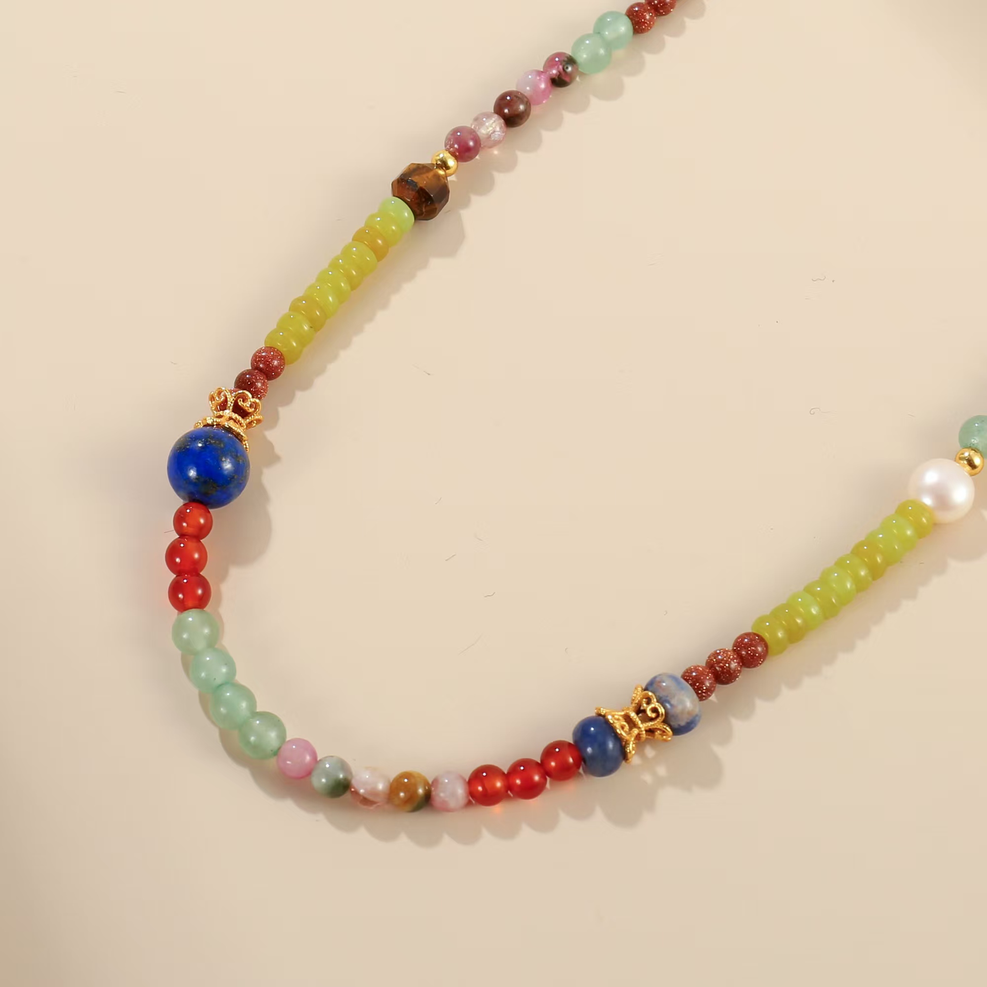 欧美小众复古文艺不对称青蓝色寿山石玛瑙珍珠串珠简约项链锁骨链