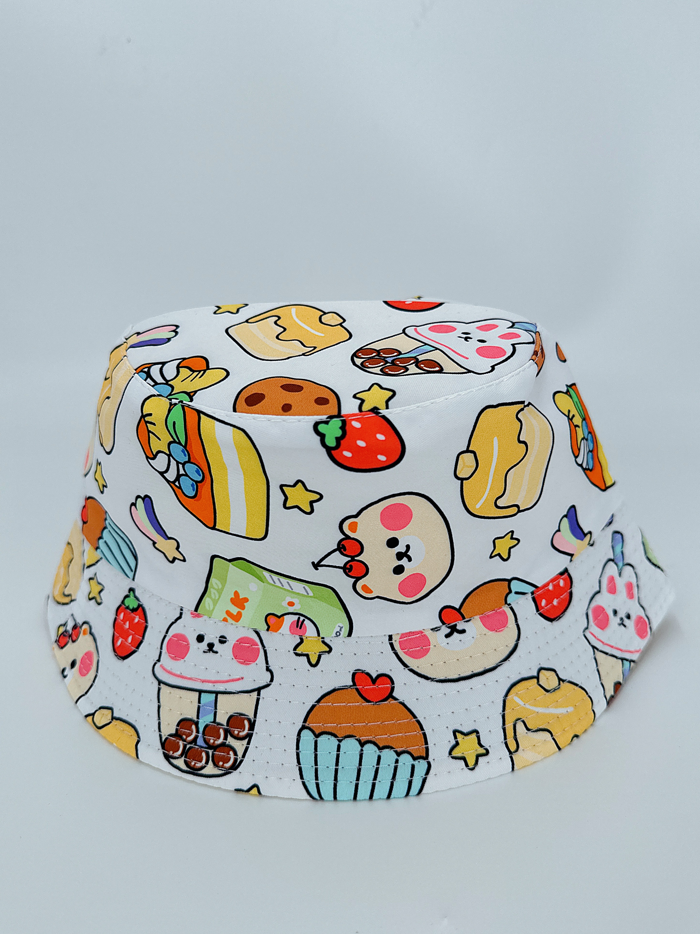 New spring and summer rabbit cake with multiple prints, double-sided fisherman's hat, cute cartoon, versatile, outdoor sun protection, foldable for easy carrying, unisply-style, pier circumference 54CM fisherman's hat details Picture