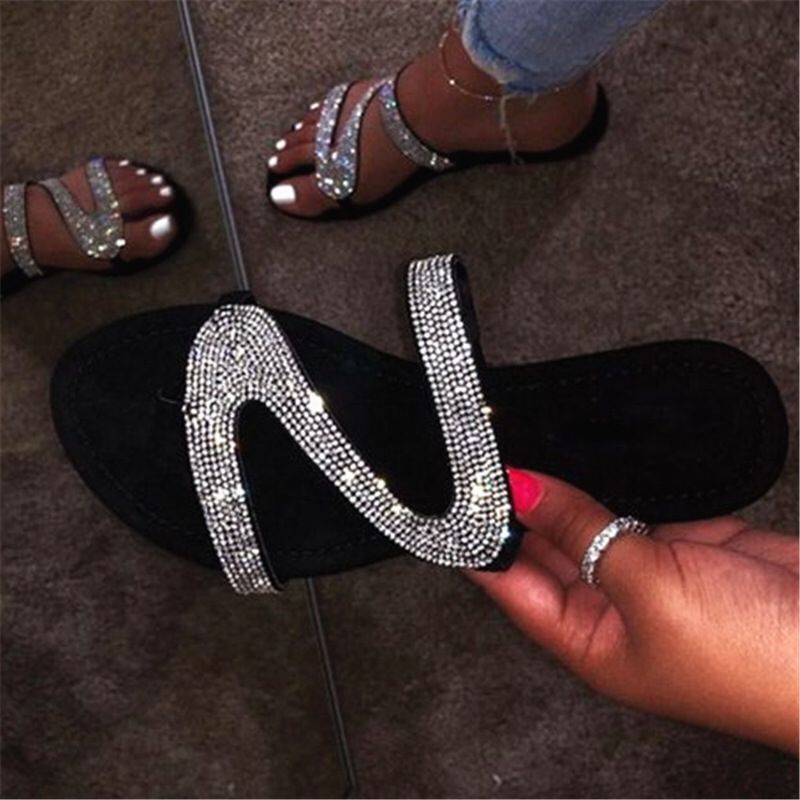 wish mid-toe rhinestone beach flip-flops for women's outerwear in summer 2025, available in stock, size 36-43 flat slippers Application Scenario