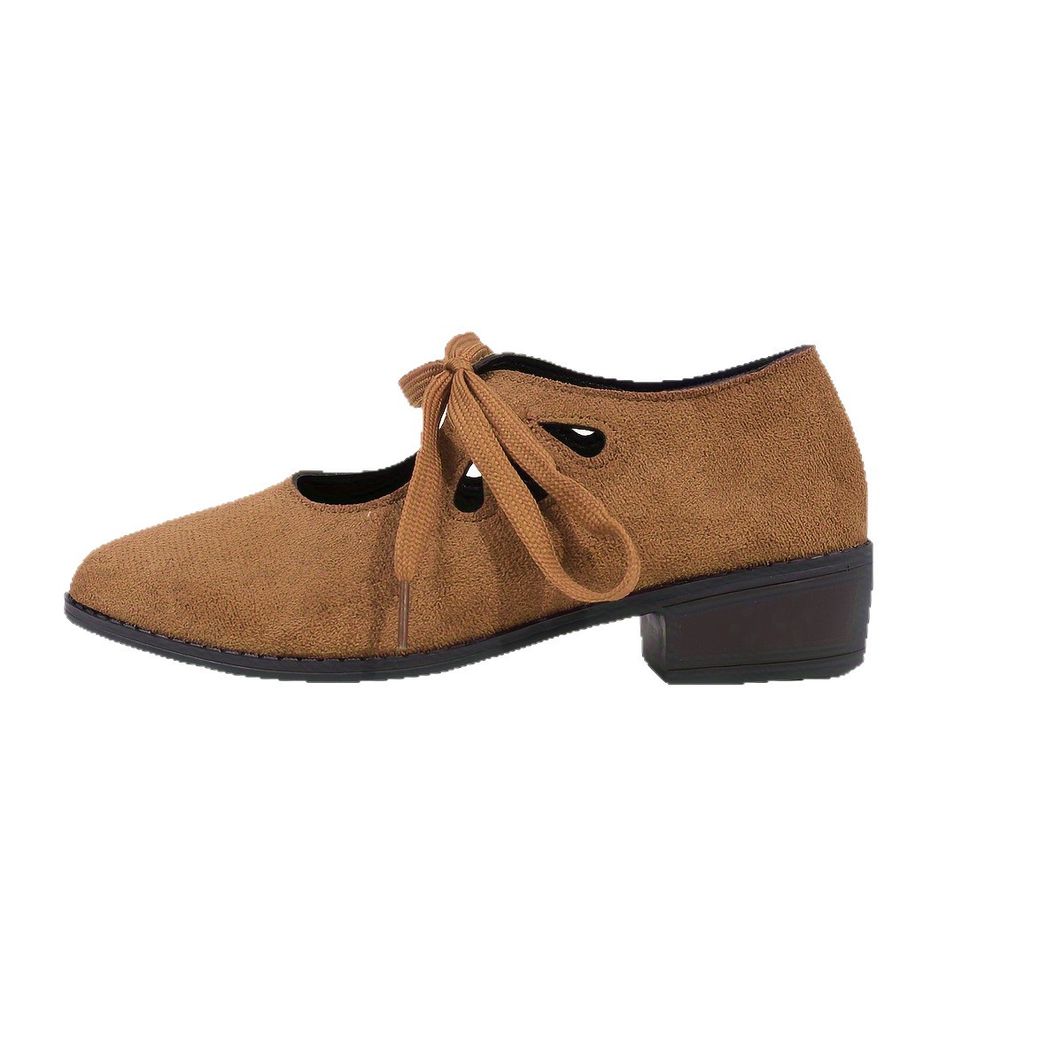 Foreign trade plus-size women's shoes 2025 Spring Cross-border new style shallow opening women's single shoes, suede pointed toe lace-up square heel loafers Item Picture