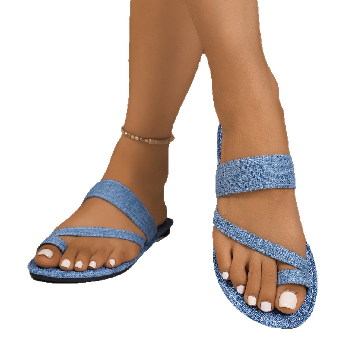 European and American 2025 Spring/Summer new large-sized denim women's flip-flops with toe straps, fashionable and flat women's cool slippers Item Picture