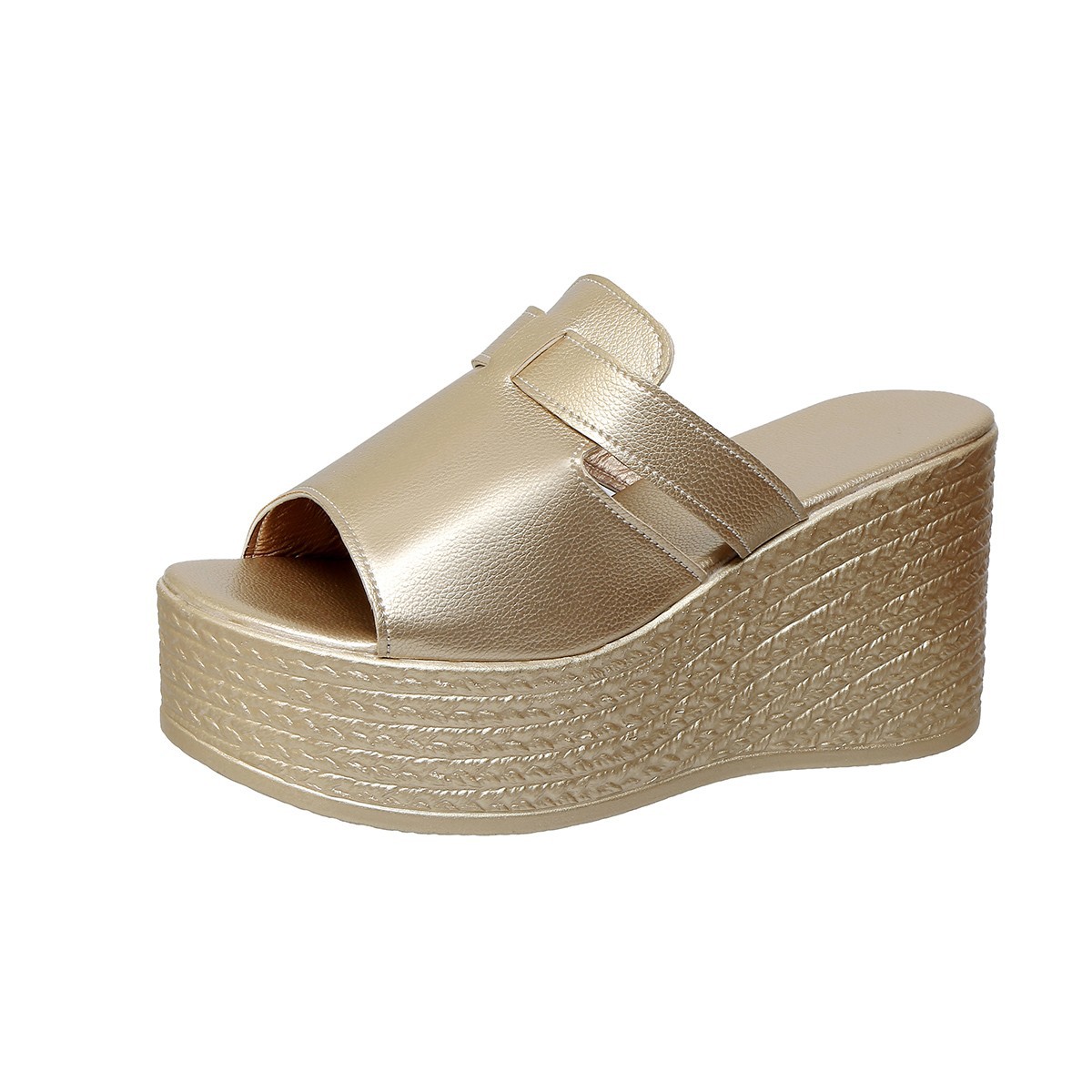 Wedge heel women's slippers, cross-border hollowed-out one-line large-sized export women's shoes 2025, independent station thick-soled sandals for Europe and America Item Picture