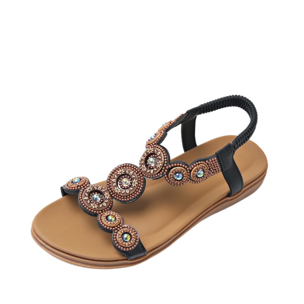New summer 2025 Cross-border European and American flat-bottomed water diamond comfortable beach sandals for women Item Picture