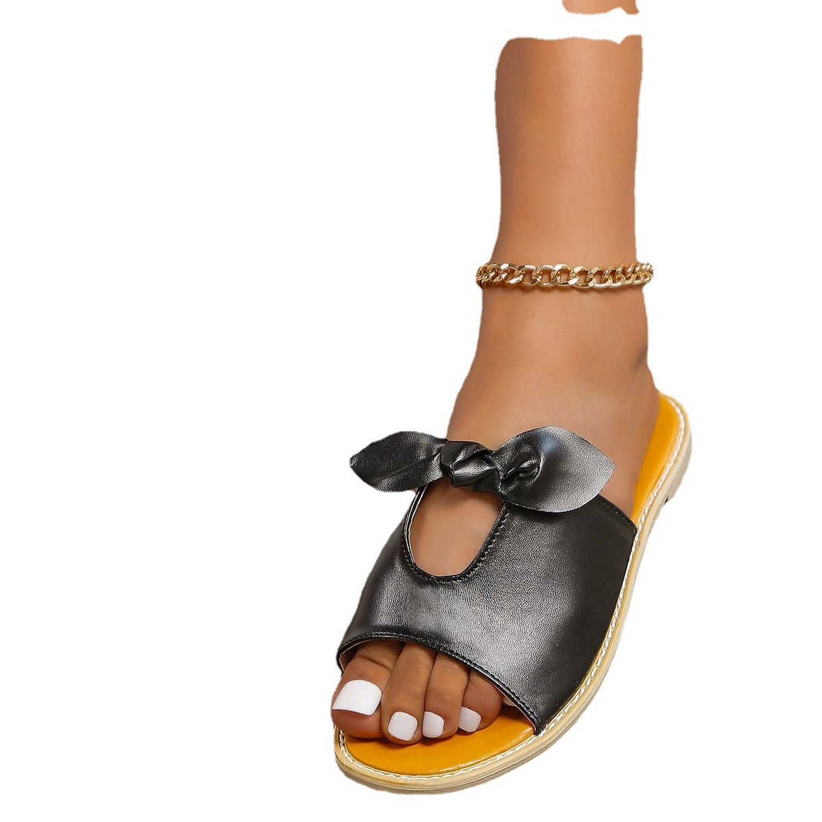 Wholesale of 2023 large-sized new summer bow-shaped hollowed-out women's flip-flops and European and American beach slippers Item Picture