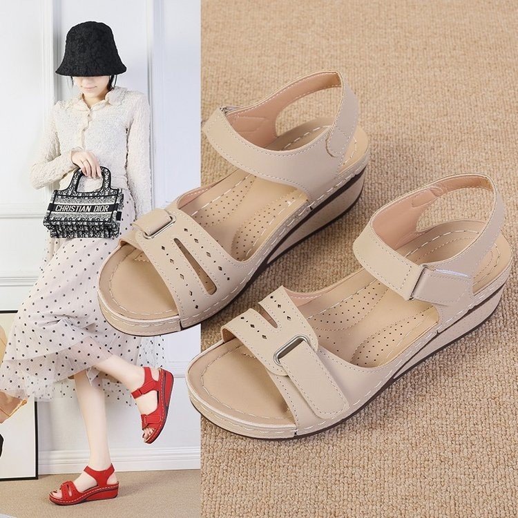 New 2025 wedge heel sandals, casual fish-mouth sandals, Amazon Roman-style sandals, women's outerwear Velcro Specification drawing