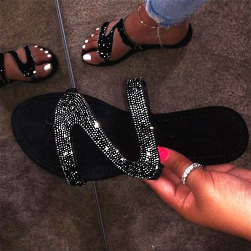 wish mid-toe rhinestone beach flip-flops for women's outerwear in summer 2025, available in stock, size 36-43 flat slippers full figure
