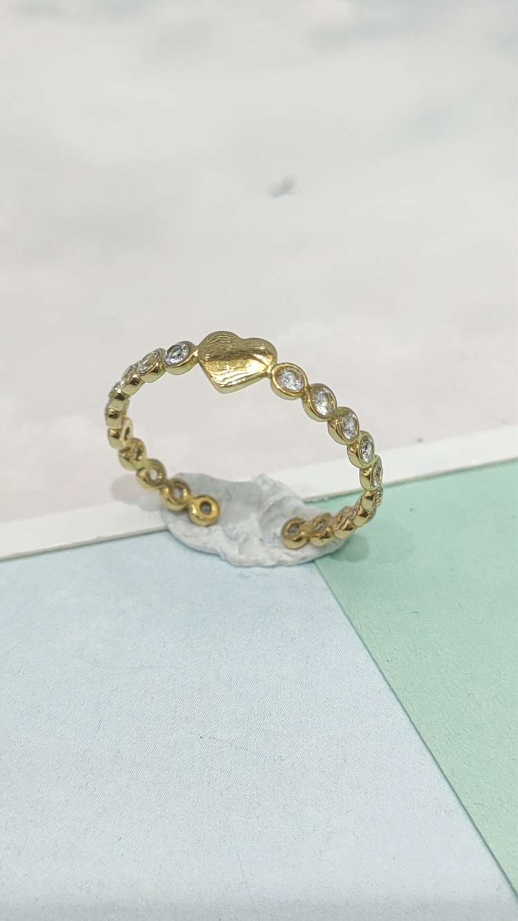 不锈钢材质桃心锆石戒指潮流 精致流行钛钢立体可调节戒指 女士饰品优雅大气 独特设计时尚时尚饰品