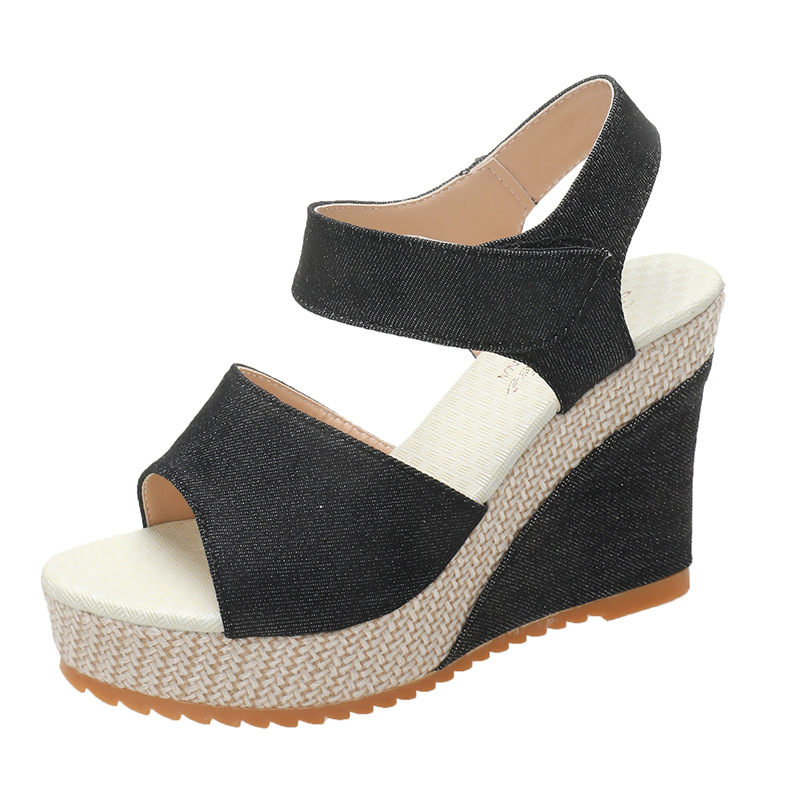 Large-sized 34-41 thick-soled women's sandals for cross-border trade 2024 summer new style women's wedge heel high heels Korean version Item Picture