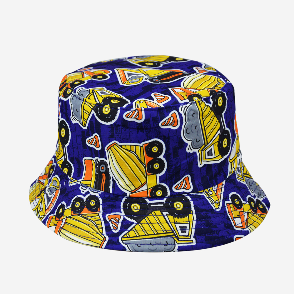 New spring and summer graffiti mini excavator, double-sided fisherman's hat, cute cartoon, versatile, outdoor sunshade and sun protection, foldable for easy carrying, men's and women's same style, pier circumference 54CM fisherman's hat full figure