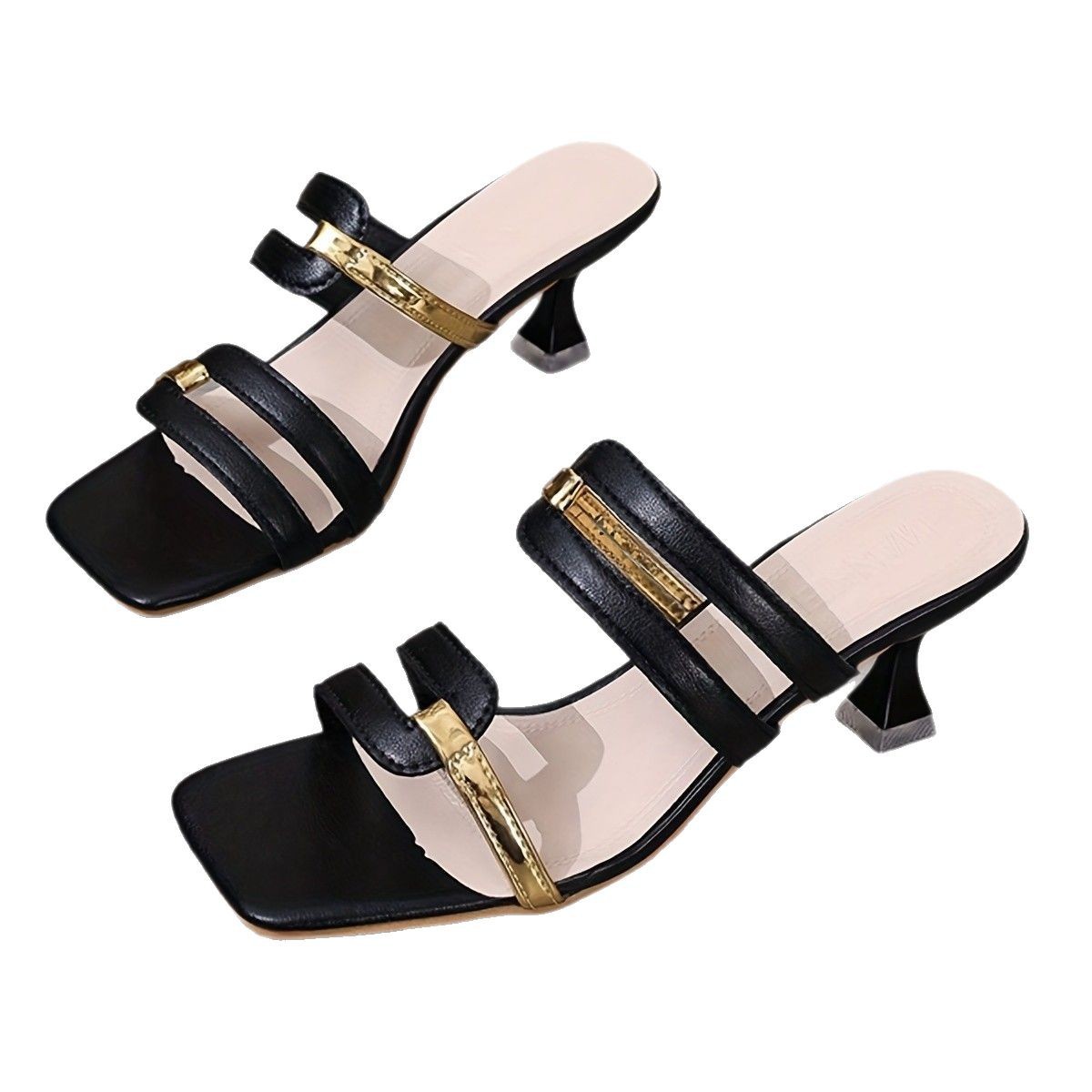 European and American export large-sized flip-flops 2025 Spring/Summer cross-border new color-blocking fashionable high-heeled shoes with one-shoulder thin heels Item Picture