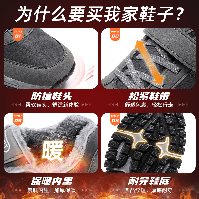 Wholesale of new winter men's boots with Velcro and no LACES, cotton boots for the elderly with fleece and thickened warmth, and snow boots for walking Application Scenario