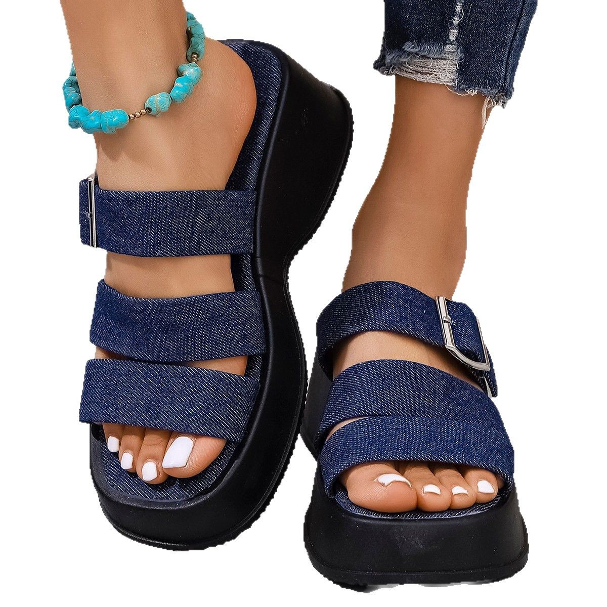 Wholesale of 2025 new summer one-piece slope and large-sized export flip-flops for women's outerwear, thick-soled beach flip-flops Item Picture