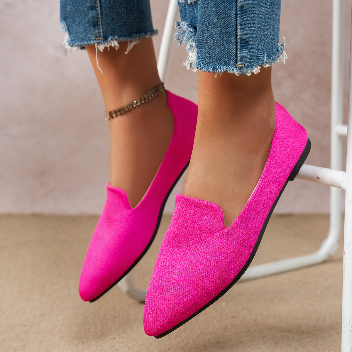 Cross-border trade large-sized single shoe women 2025 Spring and Autumn new casual flat pointed toe one-foot bean shoe women full figure