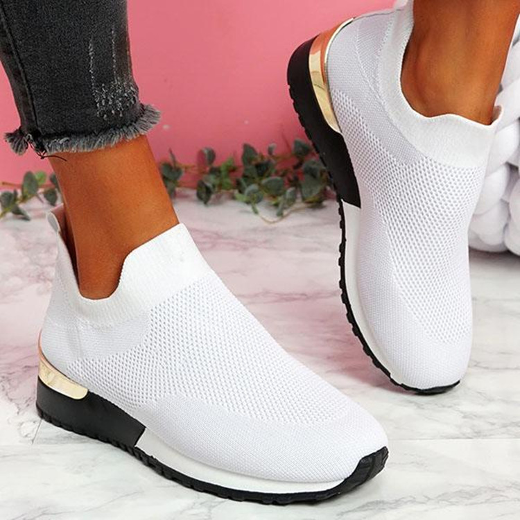 wish's new 2021 Fei-woven sock shoes, stretchable fabric large-sized women's shoes, breathable sporty style single shoes in large size are in stock full figure