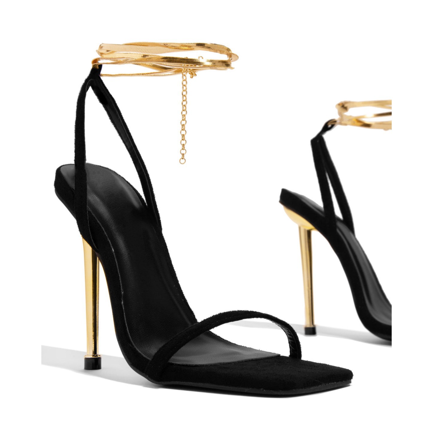 European and American foreign trade one-button square toe open-toe large-sized fashion show high-heeled sandals with cross-laces, popular women's shoes Item Picture