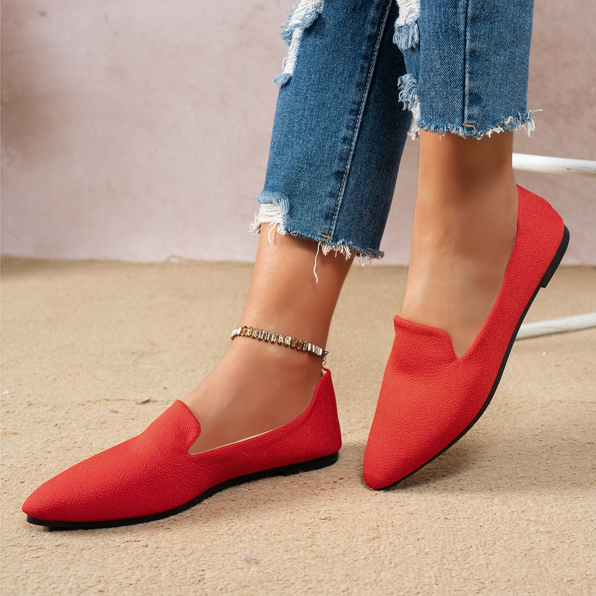 Cross-border trade large-sized single shoe women 2025 Spring and Autumn new casual flat pointed toe one-foot bean shoe women Specification drawing