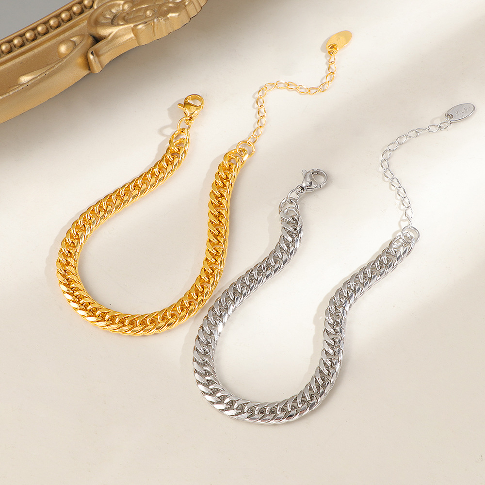 欧美冷淡风钛钢镀不掉色古巴链手链嘻哈金色粗链条手链不锈钢首饰