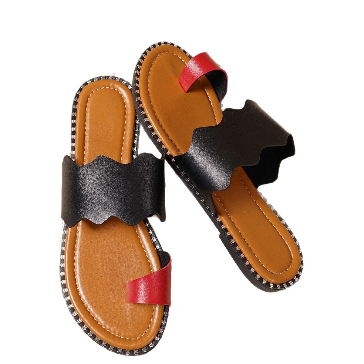 Casual flat-bottomed large-sized cross-border slippers for women 2025 new style multi-color toe comfort vacation foreign trade beach slippers Item Picture