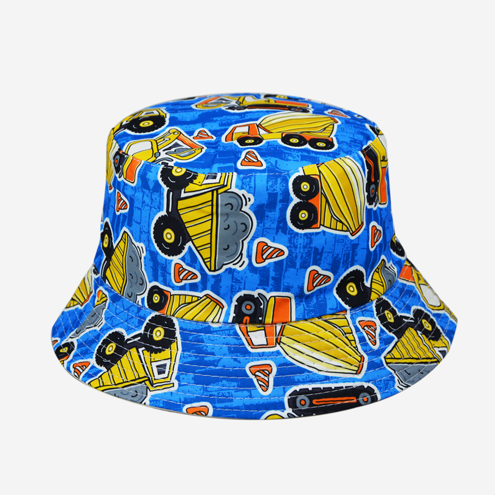 New spring and summer graffiti mini excavator, double-sided fisherman's hat, cute cartoon, versatile, outdoor sunshade and sun protection, foldable for easy carrying, men's and women's same style, pier circumference 54CM fisherman's hat details Picture