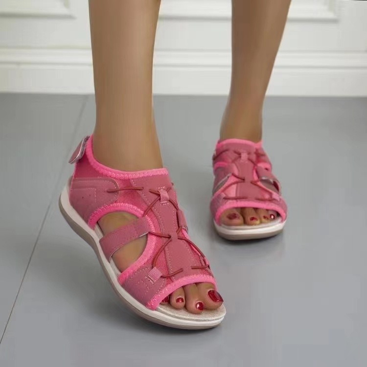2023 New style Roman thick-soled European and American sandals, round head Velcro retro one-piece large size beach solid color sandals for women Specification drawing