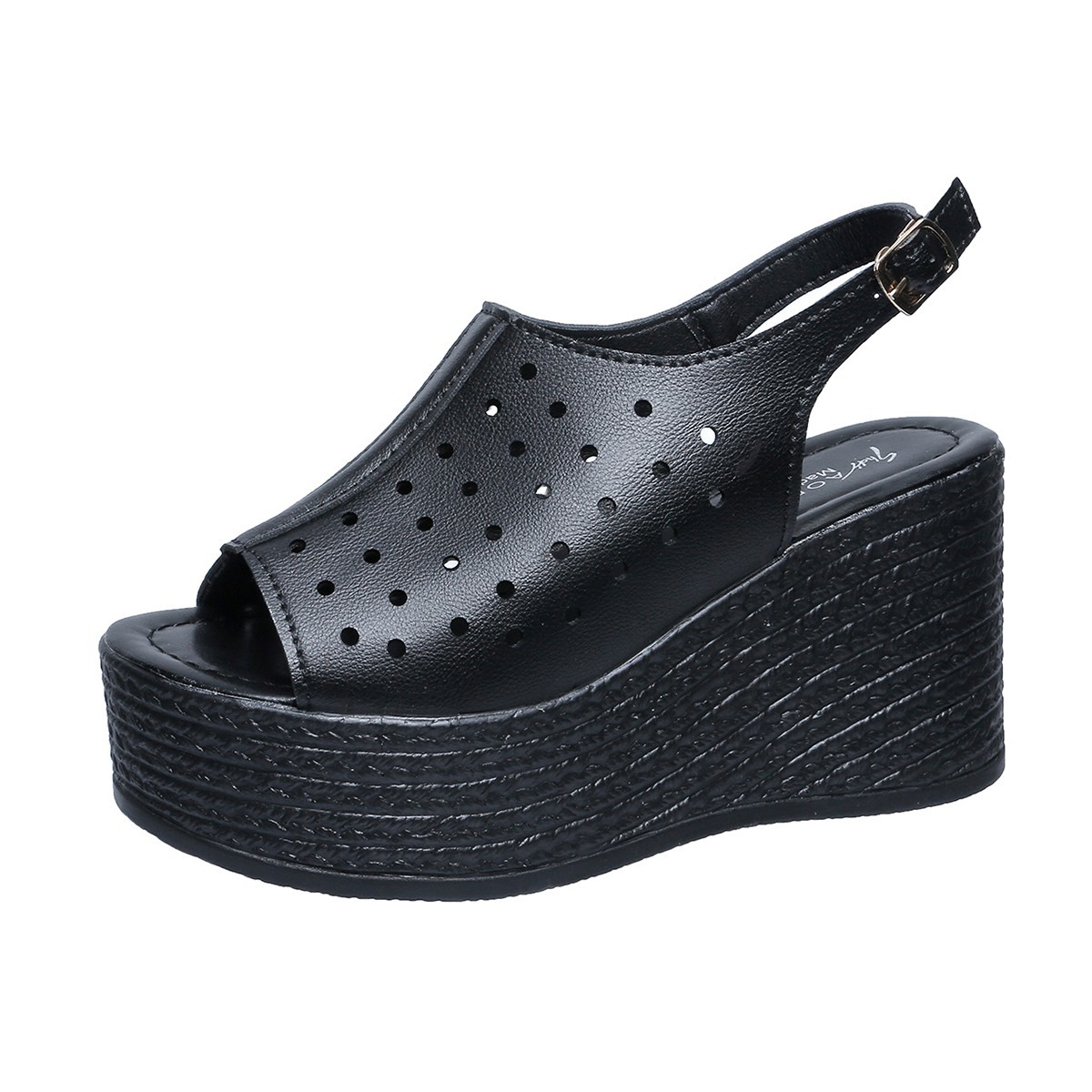 New summer fish-mouth hollowed-out buckle sandals for women in large-sized foreign trade women's shoes with thick soles, European and American feet full figure