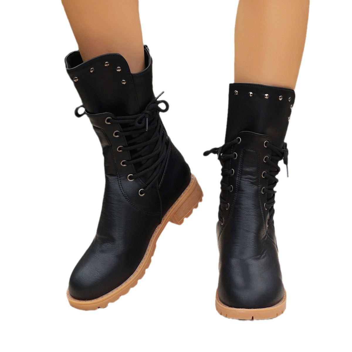 Autumn and winter foreign trade new 2021 new square-heeled mid-calf knight boots for women 41-43 large size mid-calf boots for women Item Picture