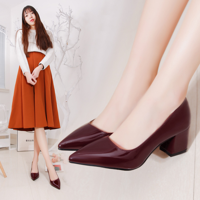Spring 2023 new Korean style work simple fashion high heels, pointed-toe, thick-heel, shallow opening single shoes for women in stock Specification drawing