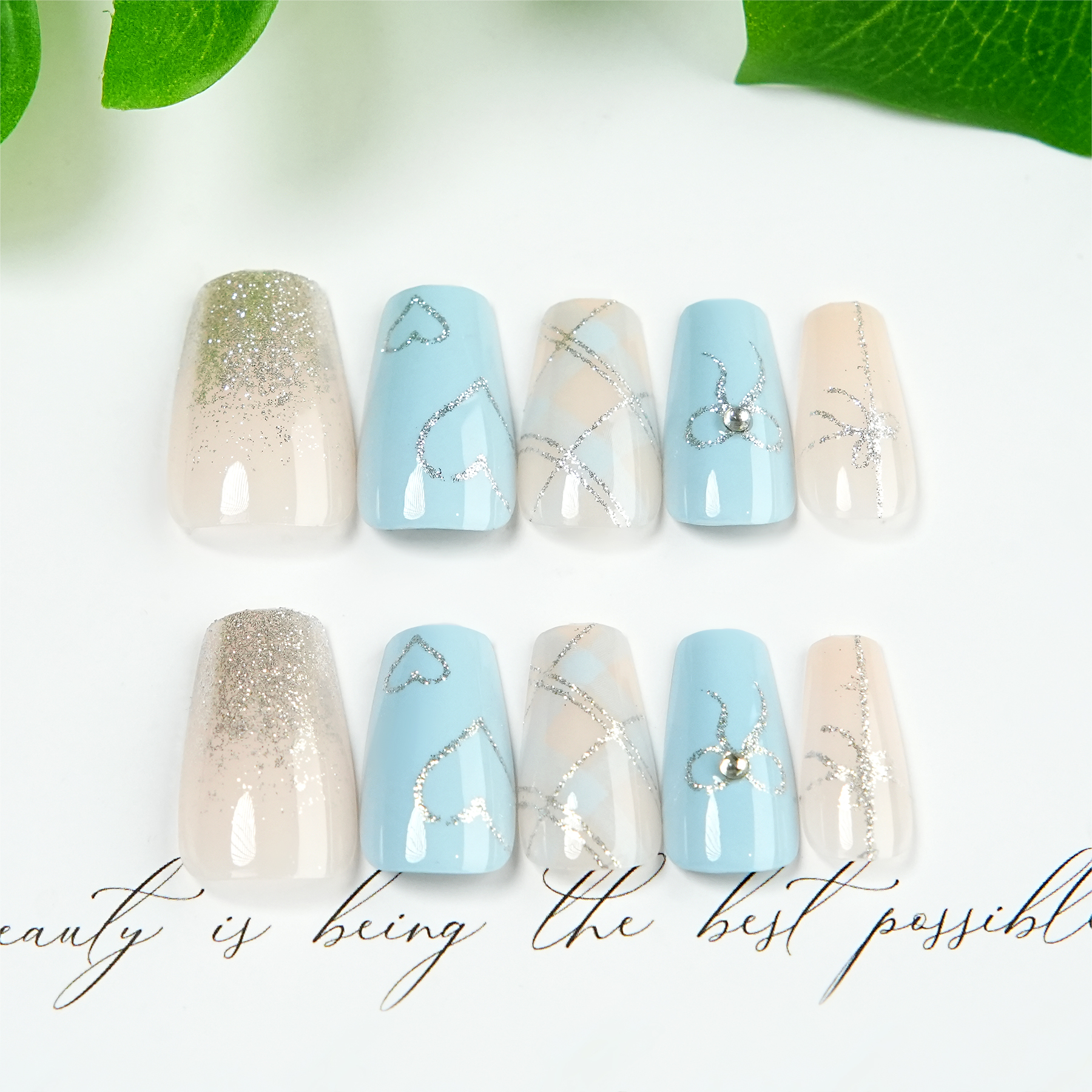 New 24-piece factory direct sales from Europe and America, cross-border bestseller, scallion powder thread, Korean-style ballet wearable nails, artificial nails