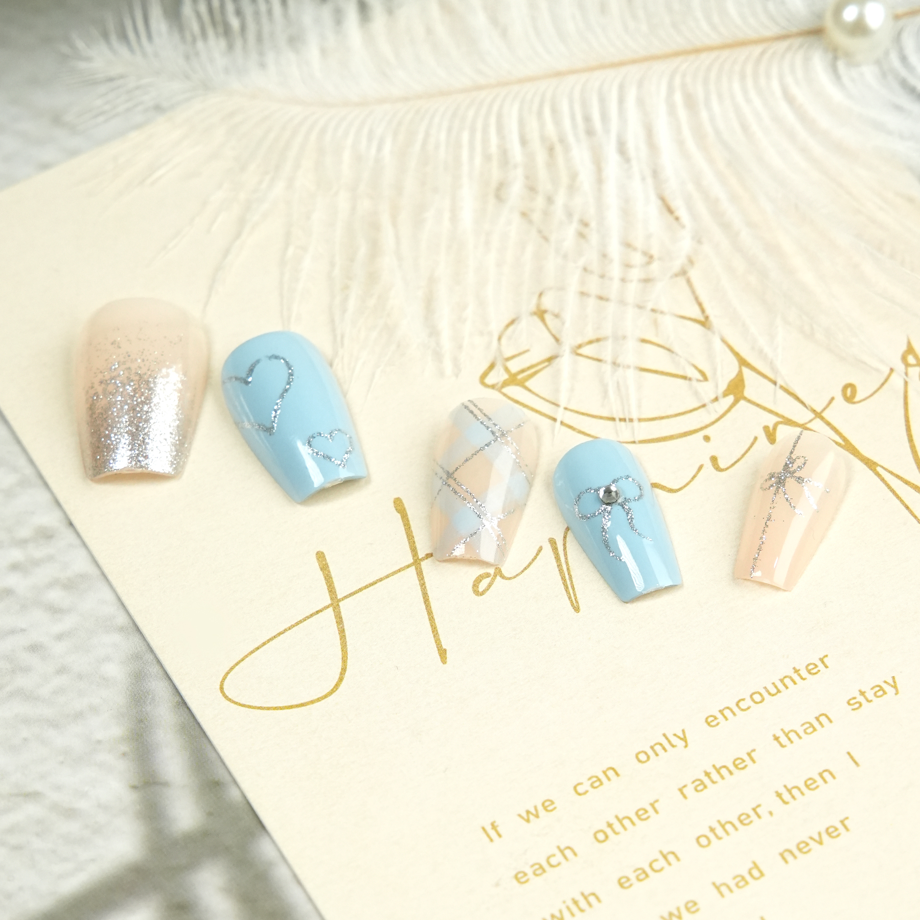 New 24-piece factory direct sales from Europe and America, cross-border bestseller, scallion powder thread, Korean-style ballet wearable nails, artificial nails Specification image