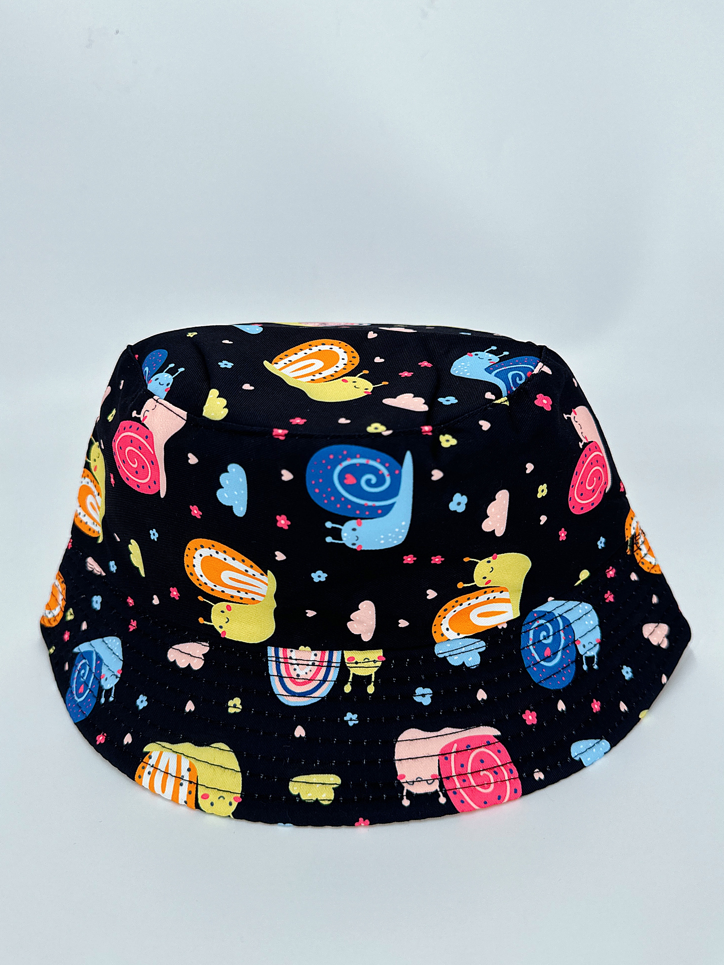 Spring and summer new cute snail-shaped fisherman's hat with multiple prints, double-sided wear, cute cartoon, versatile, outdoor sun protection, foldable, easy to carry, unisplendable, pier circumference 54CM fisherman's hat Item Picture