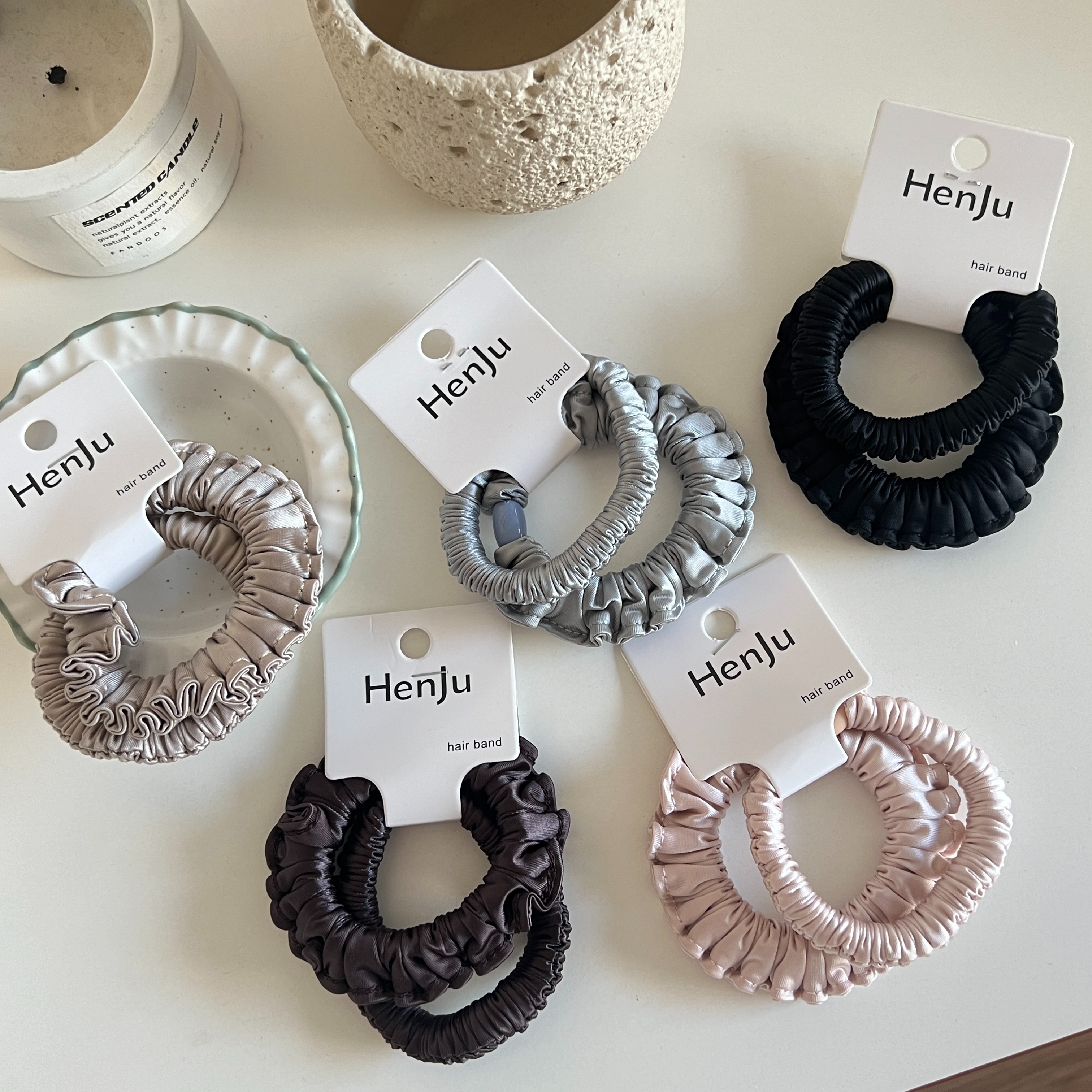 Pink pearl-like pleated hair tie, 2025 new high-end rubber band, high elasticity and durable hair tie and hair band accessory