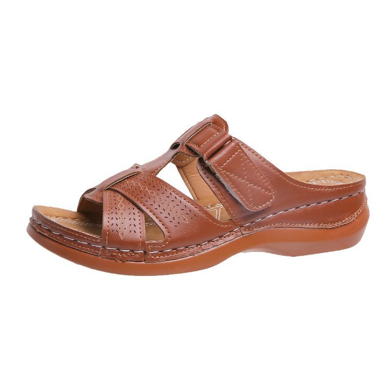 New thick-soled hollowed-out wedge heel fish-mouth one-line casual export sandals for women in summer 2023, size 43 Item Picture