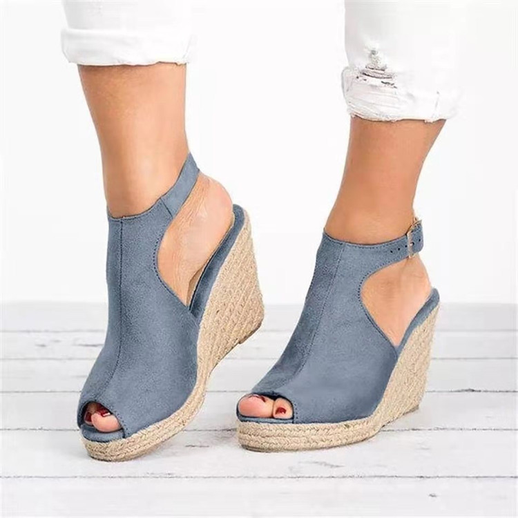 Aliexpress cross-border large-sized women's shoes 41-43 new 2021 wedge heel fish-mouth high-heeled fashionable and versatile casual sandals Specification drawing