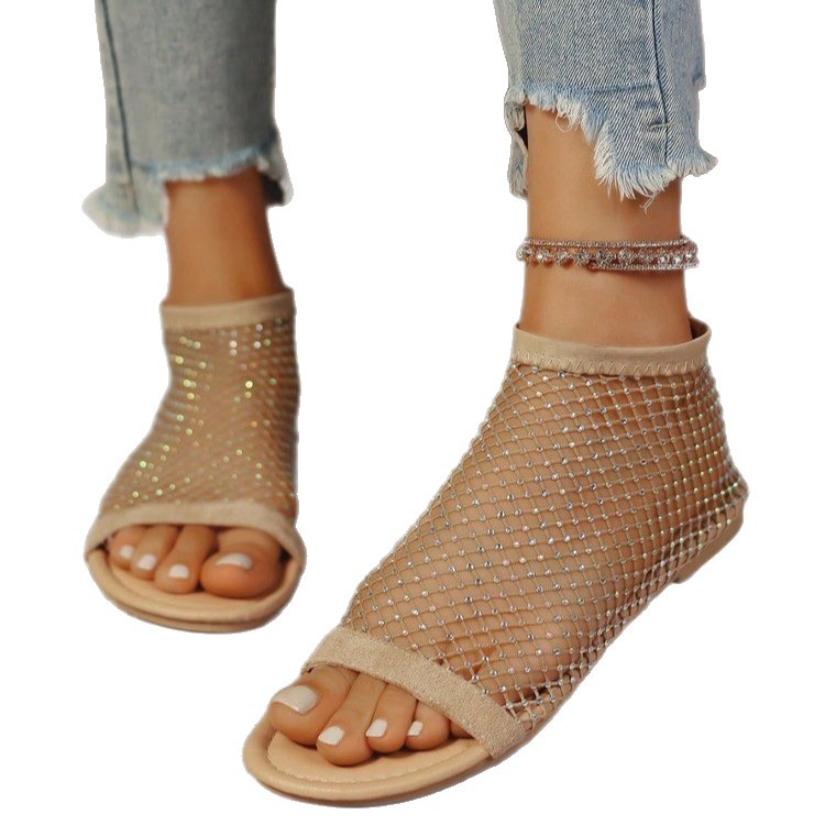 Women's outerwear of foreign trade beach sandals with hollowed-out fashionable flip-flops and breathable mesh. Women's foreign trade low-top cool boots Item Picture