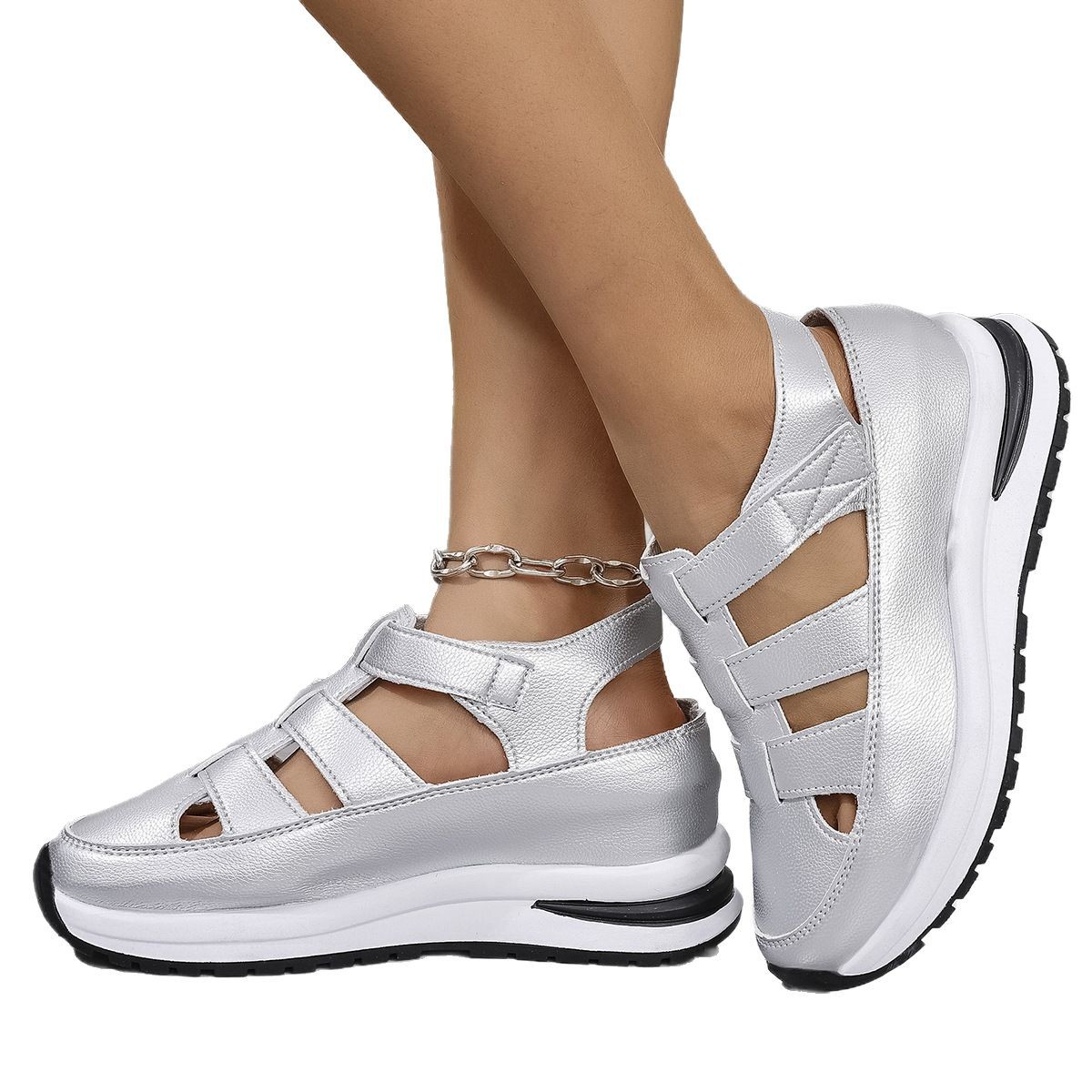Cross-border casual sandals for women, 2025 summer foreign trade new style, versatile, thin, thick-soled, hollowed-out casual wholesale Item Picture