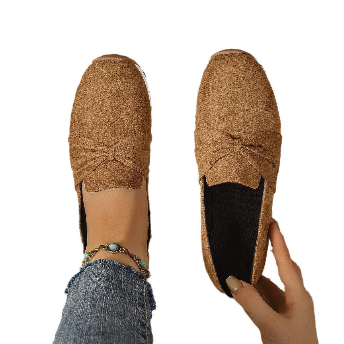 Cross-border large-sized pointed-toe low-heeled single-leg women's 2024 Spring and Autumn new breathable flat one-foot loafers Item Picture