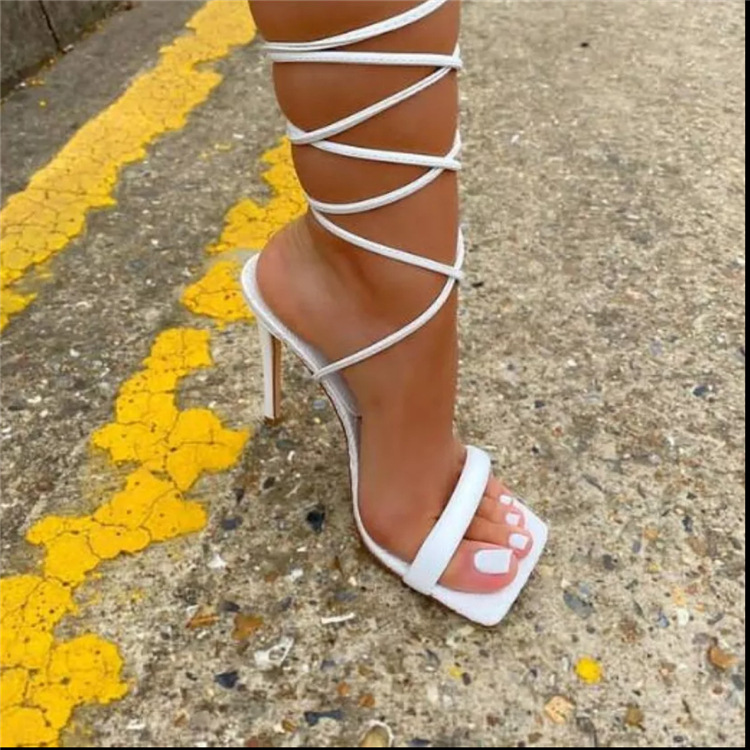 One-strap high-heeled sandals for women 2023 Summer fashion new square-toed cross-tied thin-heeled high-heeled sandals for women wholesale Application Scenario