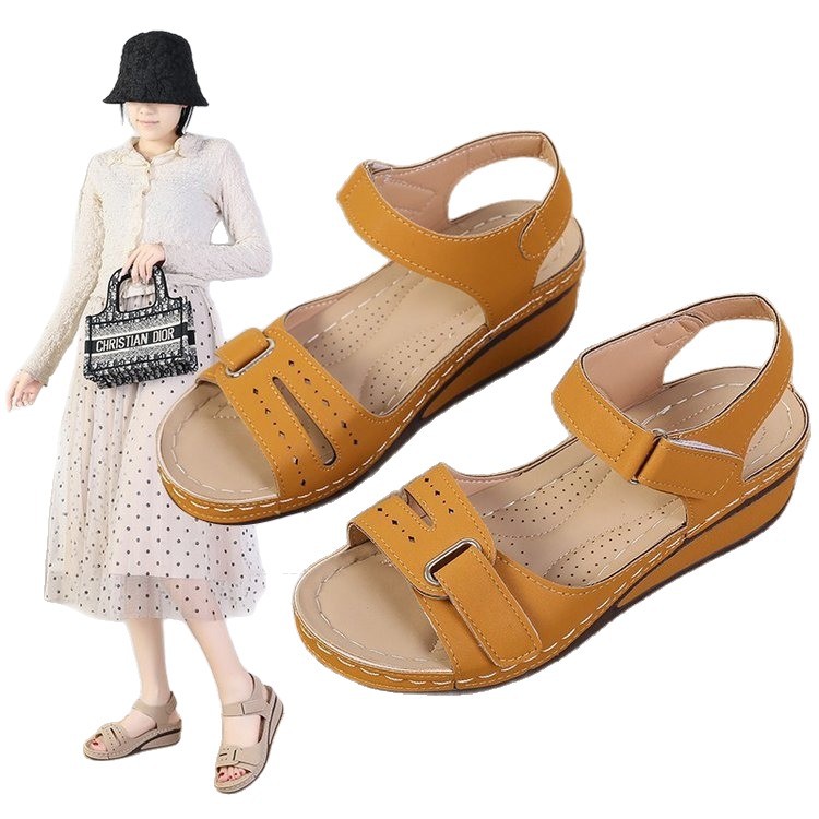 New 2025 wedge heel sandals, casual fish-mouth sandals, Amazon Roman-style sandals, women's outerwear Velcro Item Picture
