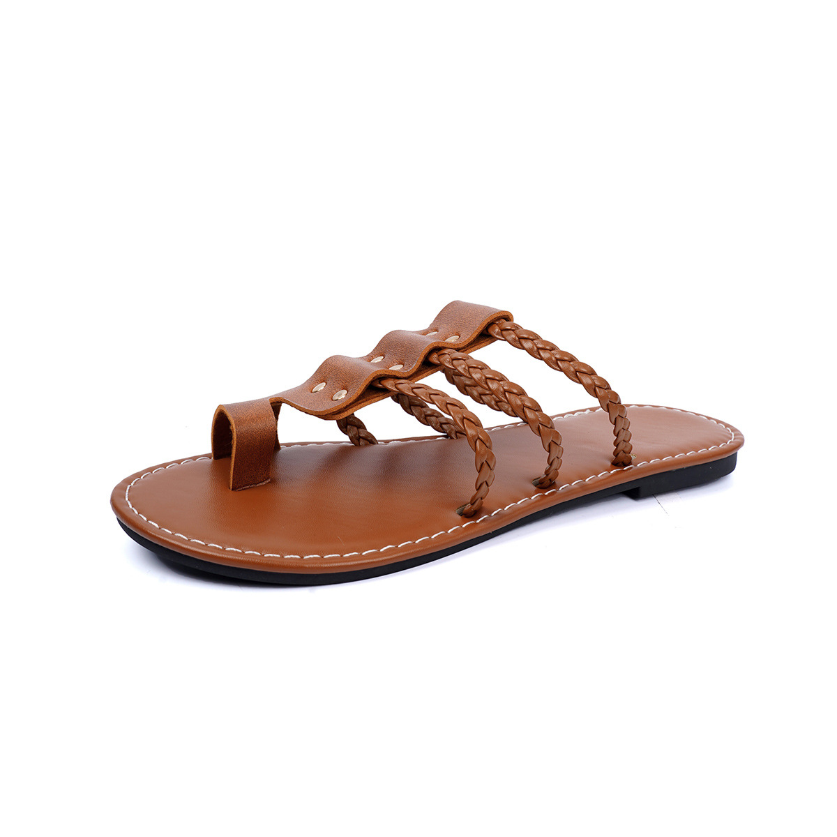 New oversized Bohemian beach sandals with toe-covered woven and hollowed-out beach flip-flops for women Item Picture