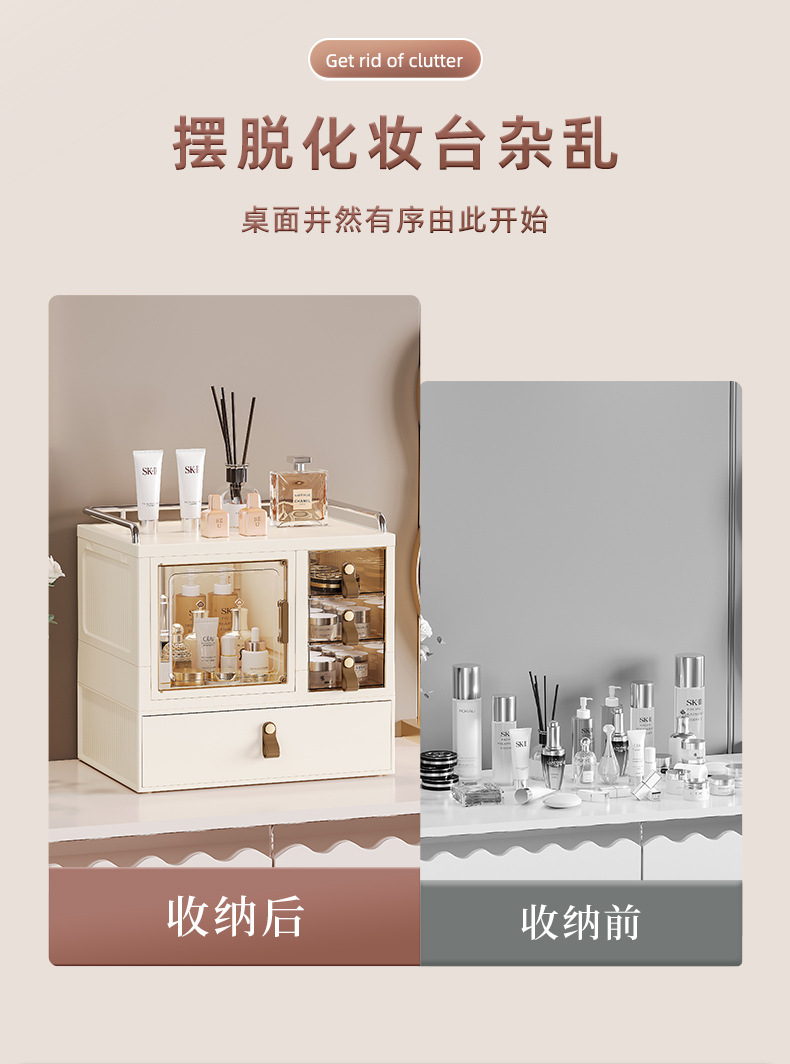 D47-1091化妆收纳盒梳妆台护肤置物架亚克力整理盒桌面防尘化妆箱详情图4