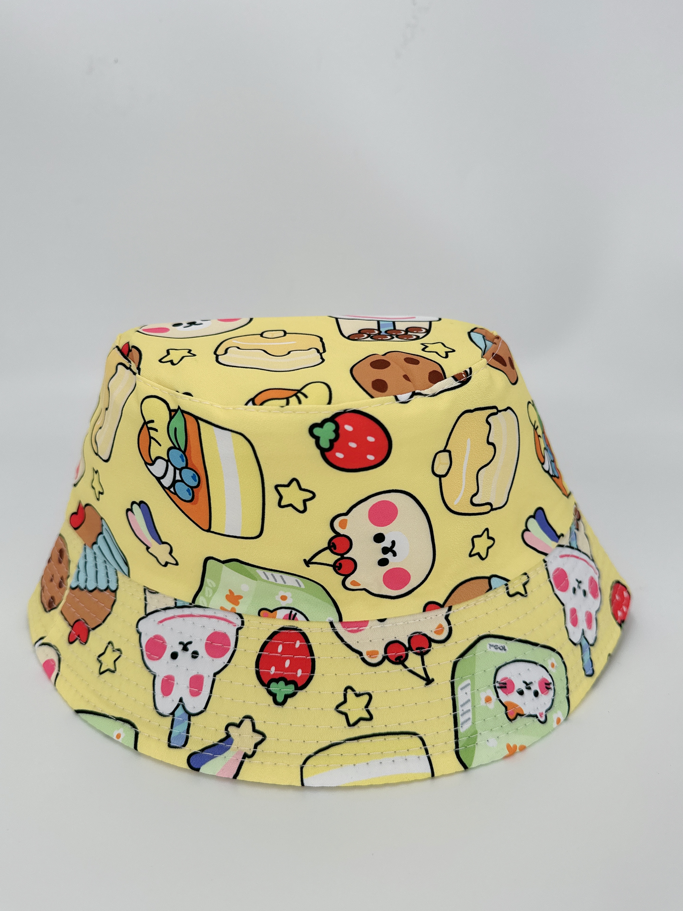 New spring and summer rabbit cake with multiple prints, double-sided fisherman's hat, cute cartoon, versatile, outdoor sun protection, foldable for easy carrying, unisply-style, pier circumference 54CM fisherman's hat full figure
