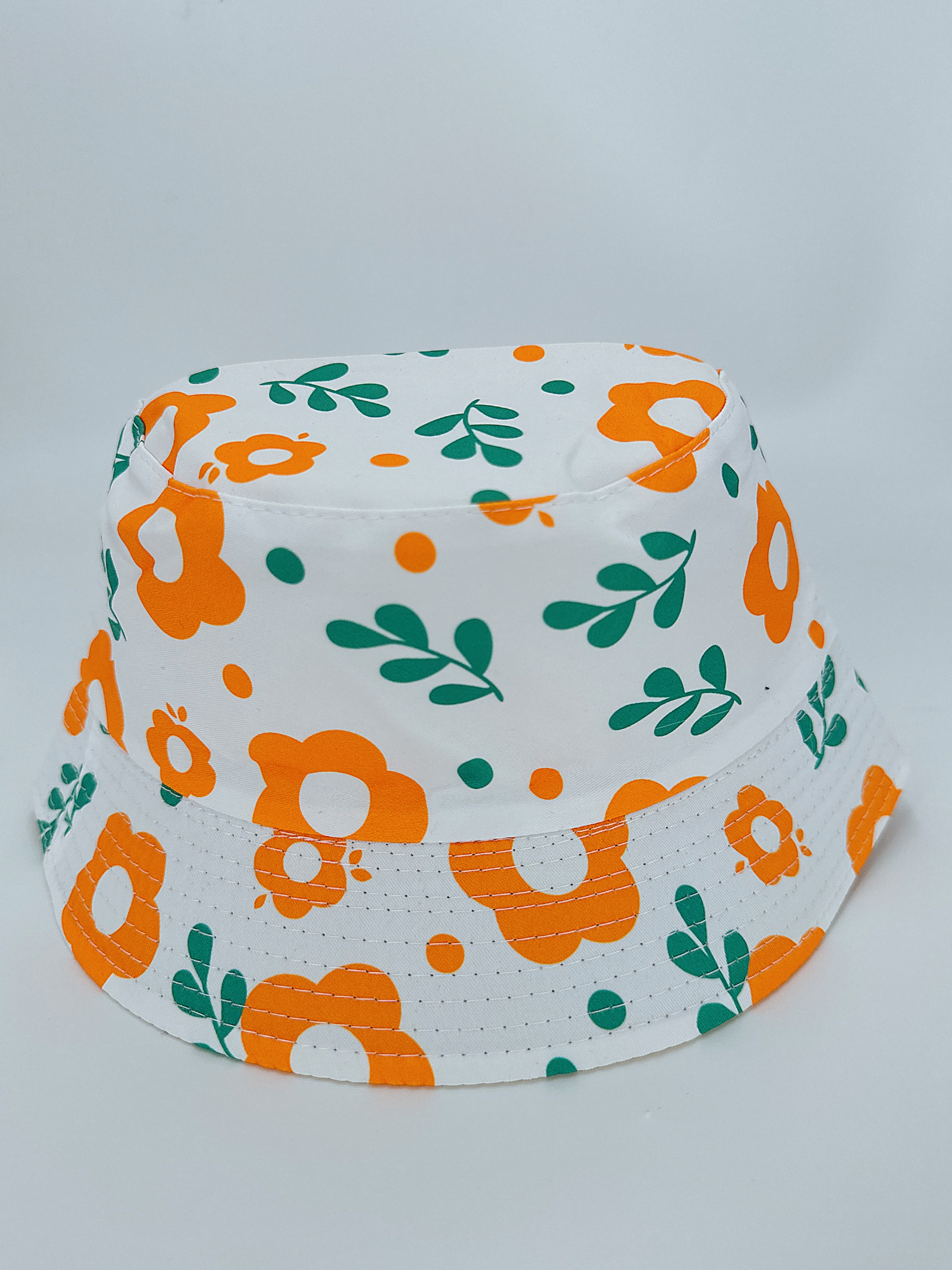 New spring and summer style small flower-printed double-sided fisherman's hat, cute cartoon, versatile, outdoor sunshade and sun protection, foldable for easy carrying, unisplifter, pier size 54CM fisherman's hat Specification drawing