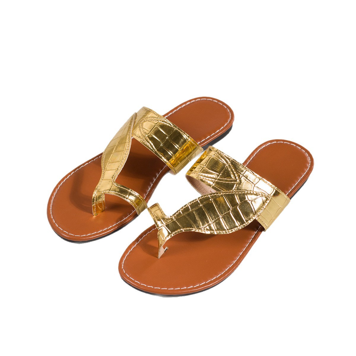 European and American export large-sized flip-top flat slippers for women, new cross-border wear, embossed herringbone-shaped beach flip-flops wish Item Picture