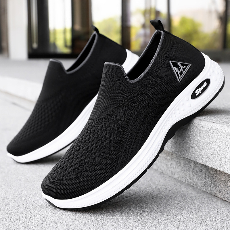 Men's shoes, breathable and non-smelly, casual shoes for the feet, shoes for middle-aged and elderly dads, one-step lazy shoes, couple flying woven single shoes details Picture