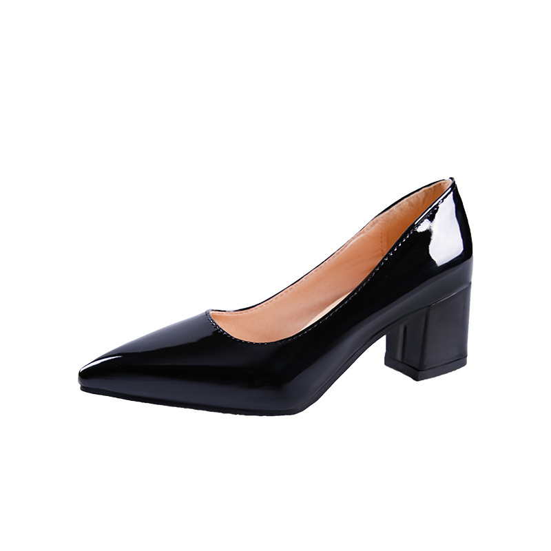 Spring 2023 new Korean style work simple fashion high heels, pointed-toe, thick-heel, shallow opening single shoes for women in stock Item Picture