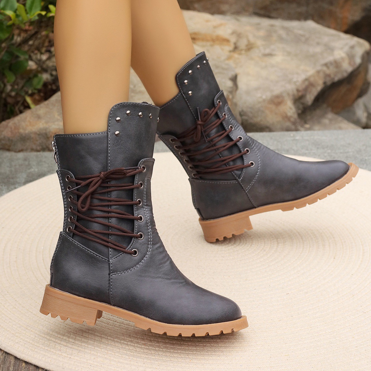 Autumn and winter foreign trade new 2021 new square-heeled mid-calf knight boots for women 41-43 large size mid-calf boots for women full figure