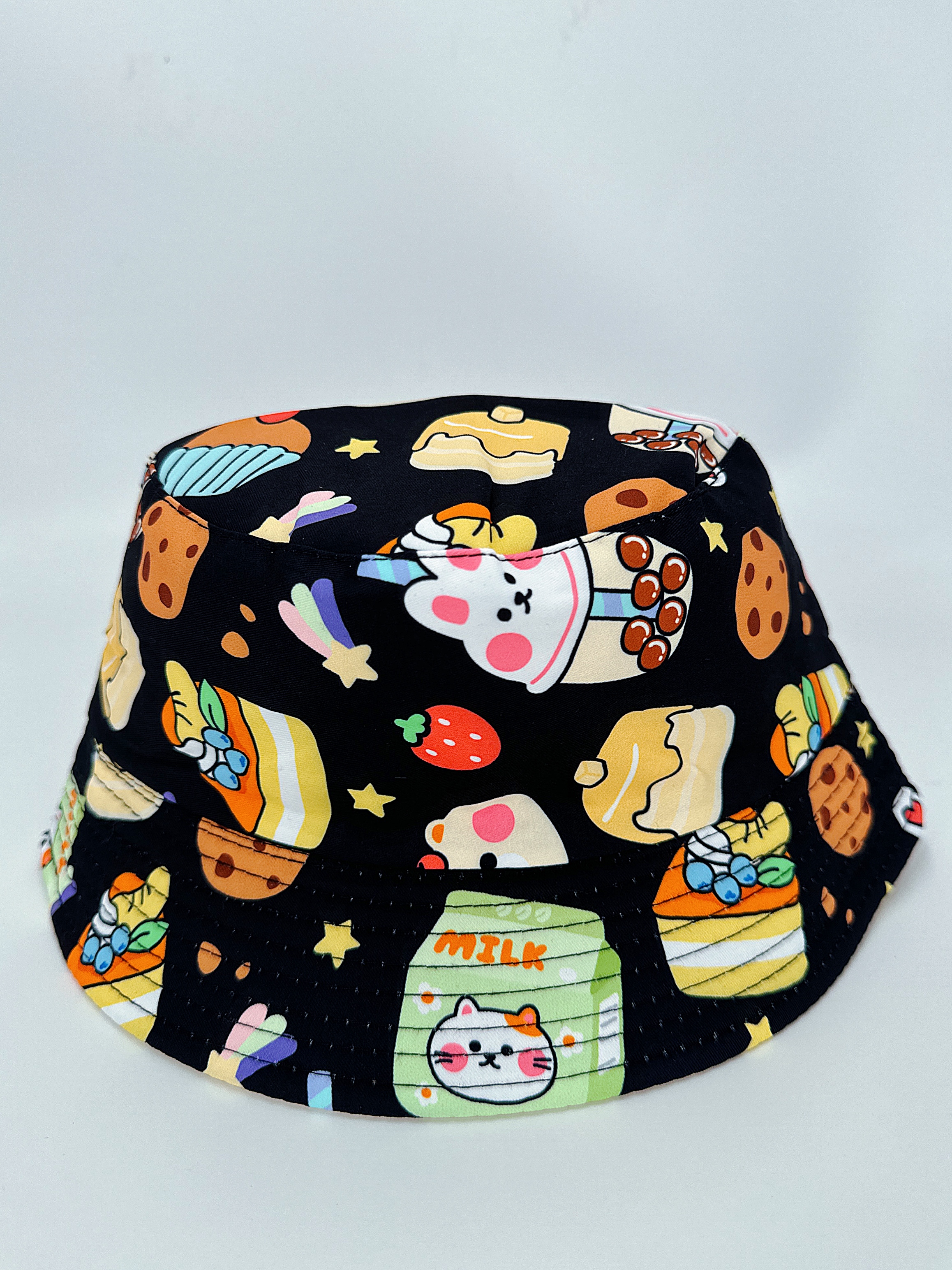 New spring and summer rabbit cake with multiple prints, double-sided fisherman's hat, cute cartoon, versatile, outdoor sun protection, foldable for easy carrying, unisply-style, pier circumference 54CM fisherman's hat Specification drawing