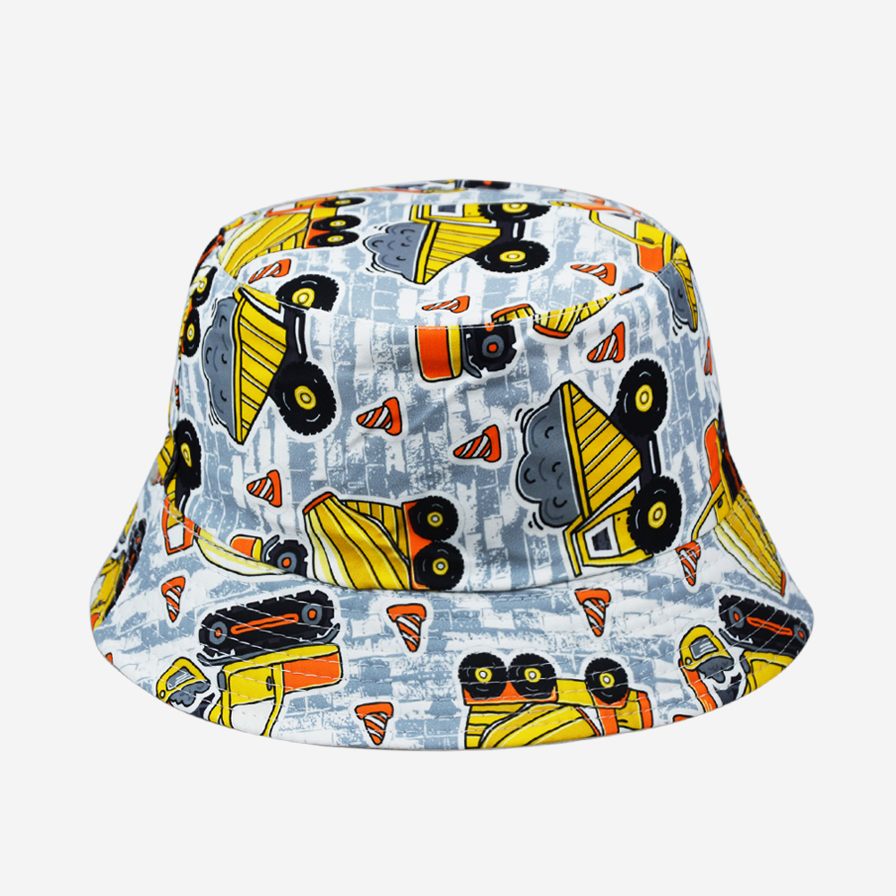 New spring and summer graffiti mini excavator, double-sided fisherman's hat, cute cartoon, versatile, outdoor sunshade and sun protection, foldable for easy carrying, men's and women's same style, pier circumference 54CM fisherman's hat Specification drawing