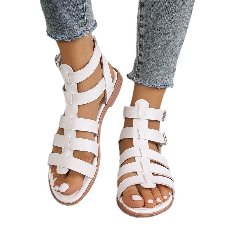 New Summer 2024 simple and casual Roman sandals with toe-exposed buckle flat sandals for women, 42-43 Item Picture